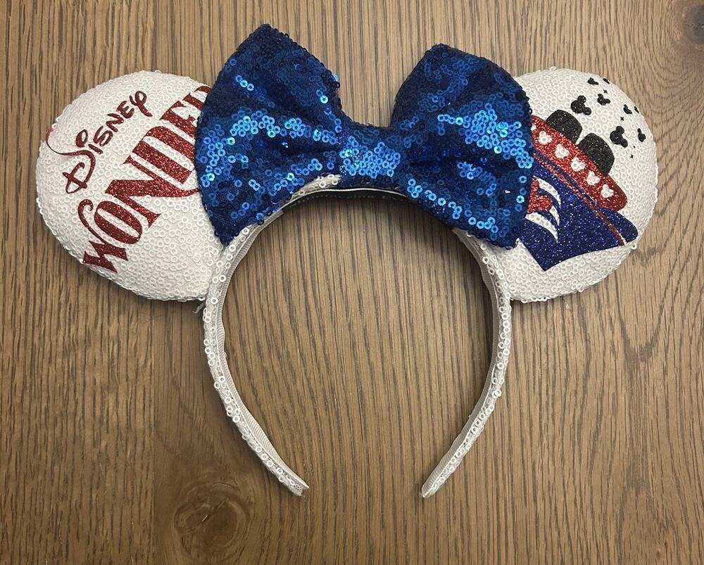 Disney Cruise Line Wonder Shimmering Ever After Ears Headband Blue White Sequin